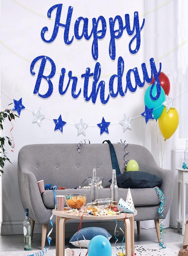 Blopee Royal Blue Glitter Happy Birthday Banner for Boy/Men Birthday Party Decorations Star Birthday Garland Banner Sign - Image 2