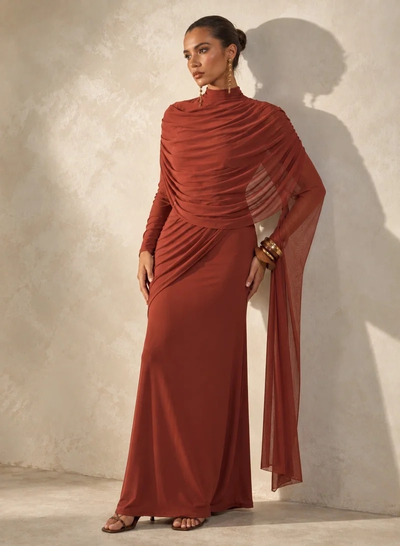 Ginger Draped Gather Detail Bodycon Dress