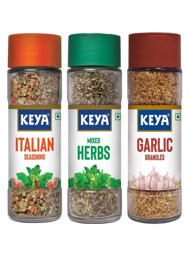 Keya Combo of Italian Seasoning 35gm, Mixed Herbs 25gm, Garlic (Lehsun) Granules 55gm | Herbs & Seasoning | Pure & Refreshing | Manually sorted | Freeze Dried Herb | Export Quality | Rich aroma that Lasts | Pack 3 - Image 1