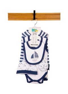 Babies Basic 7 Piece Unisex 100% Cotton Gift Set Include Bib, Blanket, Mitten, Cap, Romper, Top And Bottom Set, Blue  - Image 1