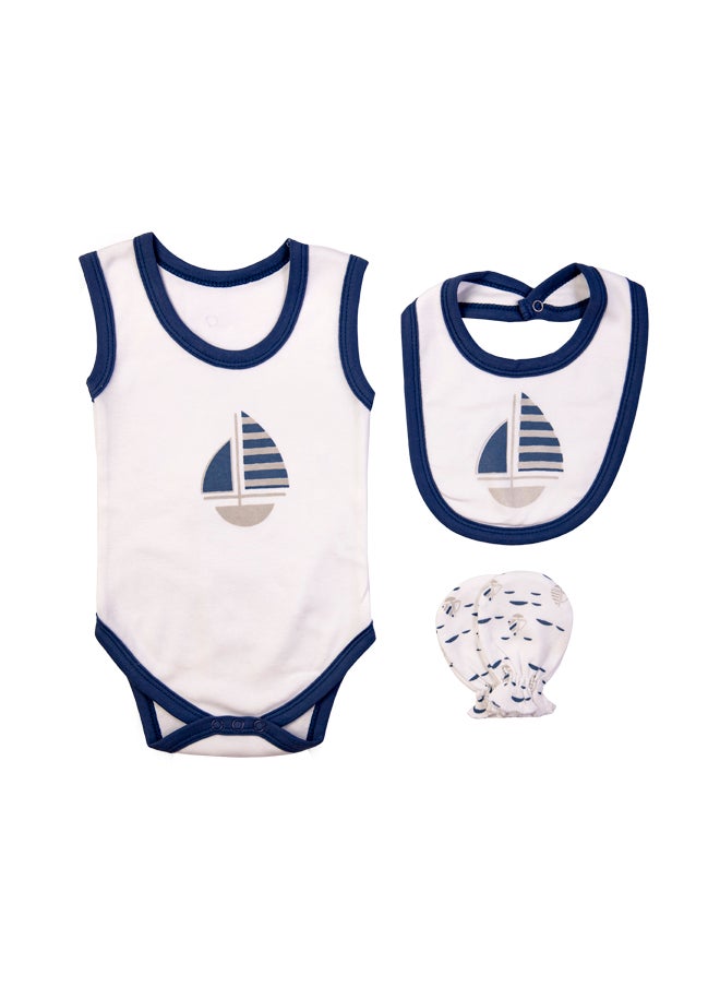 7 Piece Unisex 100% Cotton Gift Set Include Bib, Blanket, Mitten, Cap, Romper, Top And Bottom Set, Blue