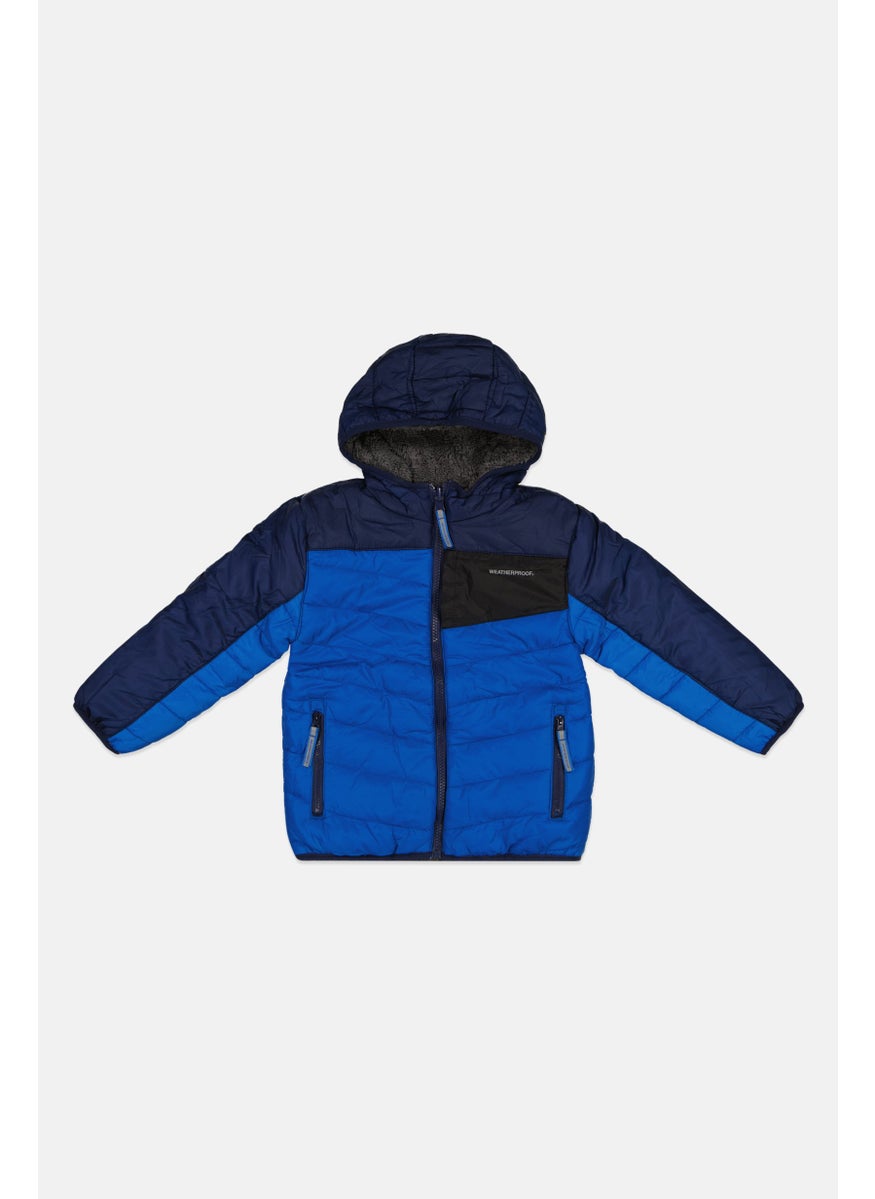 Weatherproof Toddlers Boy Brand Logo Reversible Puffer Jacket, Blue Combo  - Image 1