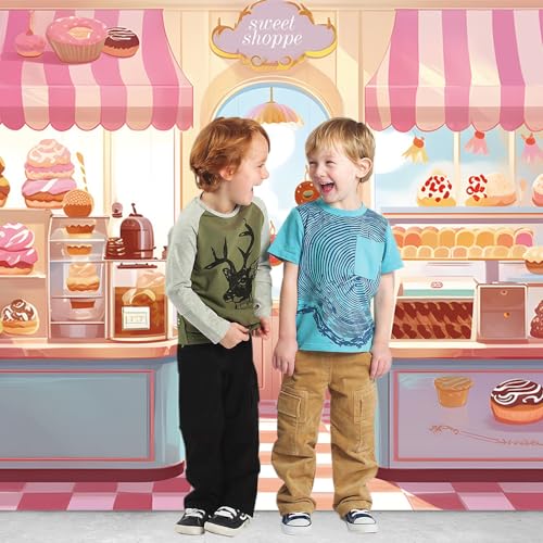 HQM Pink Cute Sweet Shop Banner Donut Cake Candy Shop Bakery Store Cake Donut Ice Cream Girls Princess Birthday Baby Shower Party Photography Backdrop 71x47.2 Inch Supplies - Image 5