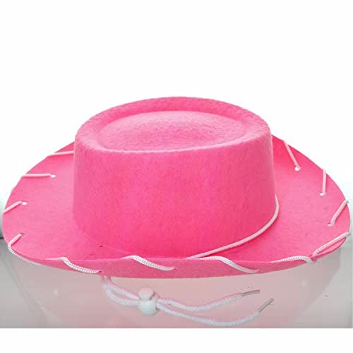 GiftExpress Child Pink Felt Cowboy Hat with Chin Strap - Cowgirl Costume Accessory for USA Western Rodeo Theme Party & Pretend Play - Young Boy & Girls, Kid Size - Image 3