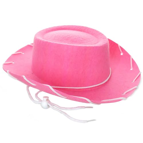 GiftExpress Child Pink Felt Cowboy Hat with Chin Strap - Cowgirl Costume Accessory for USA Western Rodeo Theme Party & Pretend Play - Young Boy & Girls, Kid Size - Image 1