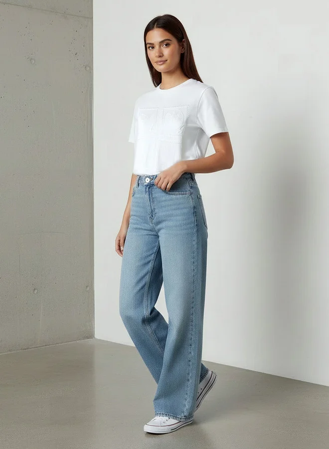 لي كوبر Lee Cooper Regular Fit Cotton T-shirt with Embroidery