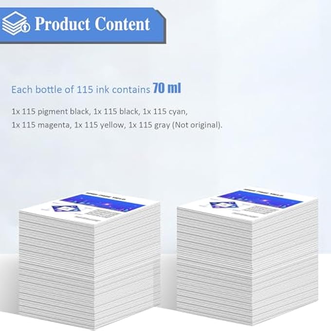 115 INK COMPATIBLE WITH EPSON 115 INK CARTRIDGES MULTIPACK FOR ECOTANK L8160 L8180 (6-PACK PIGMENT BLACK/BLACK/CYAN/MAGENTA/YELLOW/GREY) - Image 3