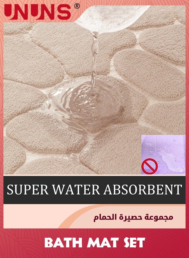 UNUNS Bathroom Rugs Sets,2-Piece Cobblestone Memory Foam Bathroom Mats Set,Non Slip Bath Mats For Bathroom,Water Absorbent,Washable Khaki Bath Rugs For Tub,Toilet And Floor,Beige - Image 4