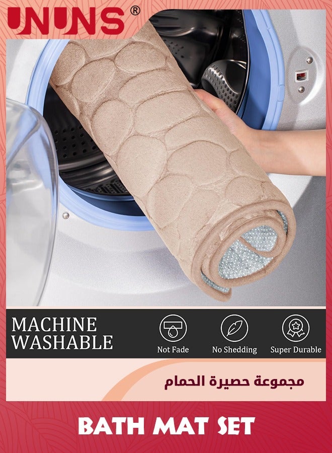 UNUNS Bathroom Rugs Sets,2-Piece Cobblestone Memory Foam Bathroom Mats Set,Non Slip Bath Mats For Bathroom,Water Absorbent,Washable Khaki Bath Rugs For Tub,Toilet And Floor,Beige - Image 5