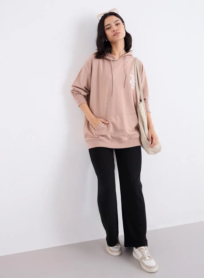 Styli Styli Regular Fit Longline Slogan Print Hoodie