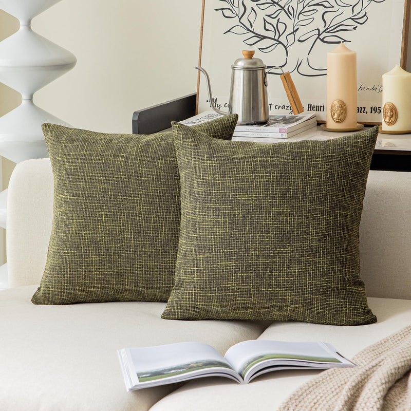 Kevin Textile Burlap Decoration Supersoft Linen Cushion Covers Square Throw Pillows Cover for Couch Set of 2 40x40 cm Peridot Green