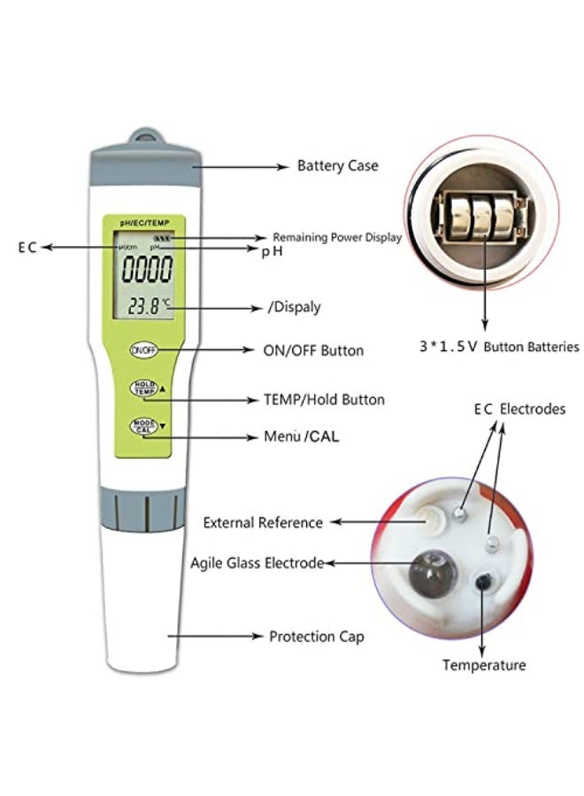 Generic OW‑9902 PH Test Pen, Multi‑Function Acidity Tester, with Temperature Backlight, EC Meter, for Industry, Swimming Pool  - Image 3
