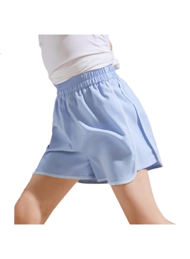 Ask Junior Offline Matching Girls' Summer Loose Sports Shorts With Side Seam Stripes, Casual Children'S Pants, Light Blue, Size 110 - Image 2