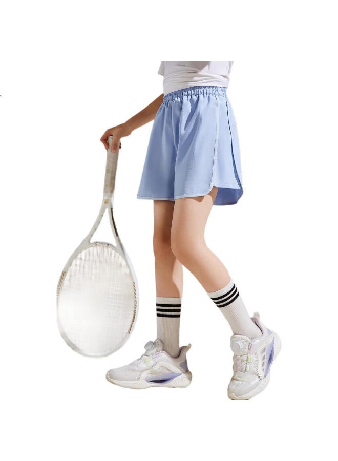 Ask Junior Offline Matching Girls' Summer Loose Sports Shorts With Side Seam Stripes, Casual Children'S Pants, Light Blue, Size 110 - Image 3