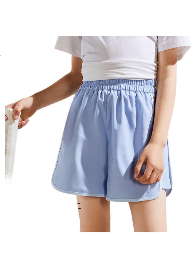 Ask Junior Offline Matching Girls' Summer Loose Sports Shorts With Side Seam Stripes, Casual Children'S Pants, Light Blue, Size 110 - Image 1