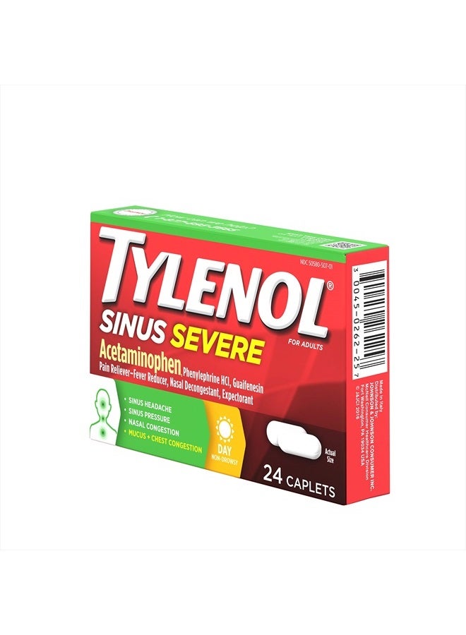 Tylenol دواء سينوس لراحة البرد والإنفلونزا الشديدة خلال النهار، مسكن غير مسبب للنعاس، خافض للحرارة، طارد للبلغم ومزيل للاحتقان، أسيتامينوفين، جوايفينيسين وفينيل إيفرين HCl، 24 حبة - Image 4
