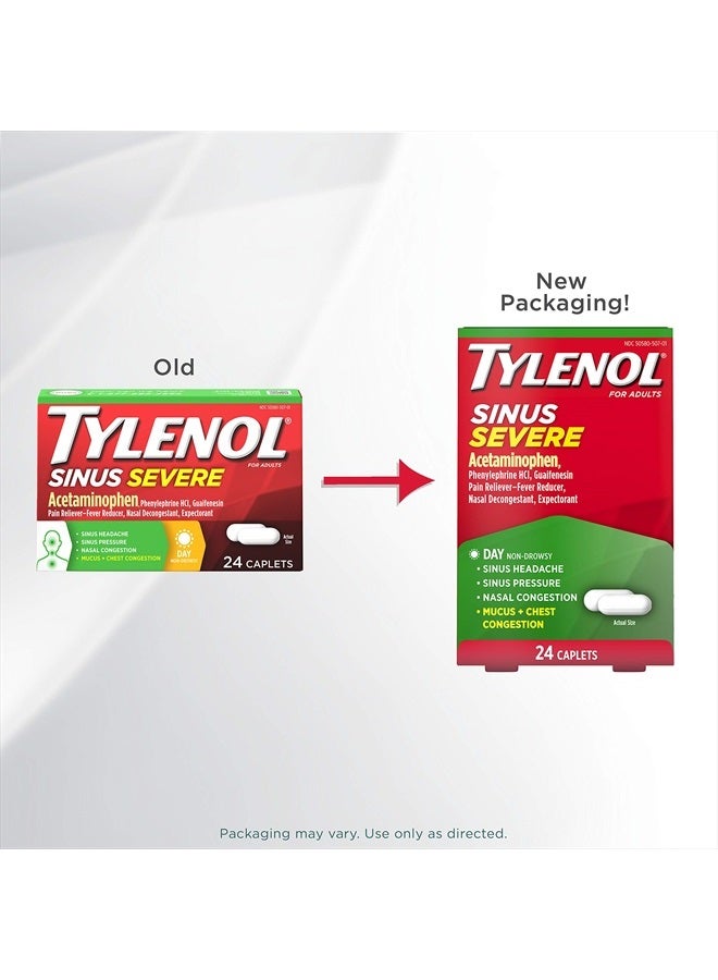 Tylenol دواء سينوس لراحة البرد والإنفلونزا الشديدة خلال النهار، مسكن غير مسبب للنعاس، خافض للحرارة، طارد للبلغم ومزيل للاحتقان، أسيتامينوفين، جوايفينيسين وفينيل إيفرين HCl، 24 حبة - Image 2