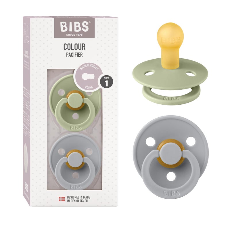BIBS Pacifiers Colour Collection | Natural Rubber Baby Pacifier | Set of 2 BPA-Free Soothers | Made in Denmark | 18+ Months (Pack of 2) | Sage/Cloud - Image 1