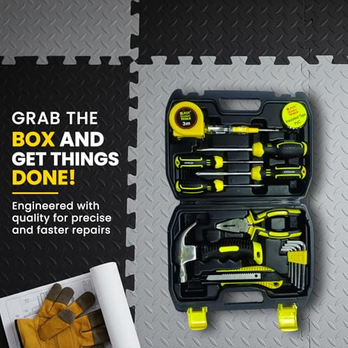 Jon Bhandari Tools 16pc Premium Hand Tool Kit Set for Home, DIY, Professional Use – Household Repair & Maintenance Tool Box with Screwdriver, Plier, Claw Hammer, Utility Knife, Hex Key, Measuring Tape - Image 4
