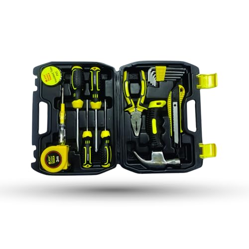 Jon Bhandari Tools 16pc Premium Hand Tool Kit Set for Home, DIY, Professional Use – Household Repair & Maintenance Tool Box with Screwdriver, Plier, Claw Hammer, Utility Knife, Hex Key, Measuring Tape - Image 1