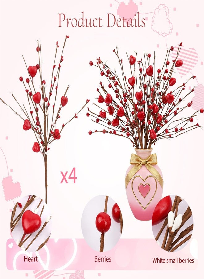 Wootkey 4Pcs Artificial Valentine's Day Decorations Red Heart Berry Stems Heart Shaped Berry Gifts Flowers for Valentine’s Day Decor Wedding Anniversary Party Supplies - Image 3