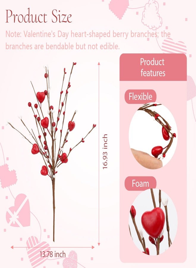 Wootkey 4Pcs Artificial Valentine's Day Decorations Red Heart Berry Stems Heart Shaped Berry Gifts Flowers for Valentine’s Day Decor Wedding Anniversary Party Supplies - Image 2