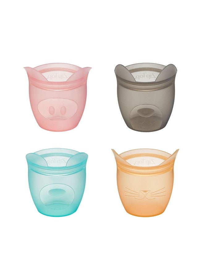 Zip Top حاويات وجبات خفيفة للأطفال مصنوعة من السيليكون 100% قابلة لإعادة الاستخدام - الحاويات الوحيدة التي تقف مفتوحة وتغلق بسحاب! بدون أغطية! مصنوعة في الولايات المتحدة - مجموعة كاملة من 4 - Image 1