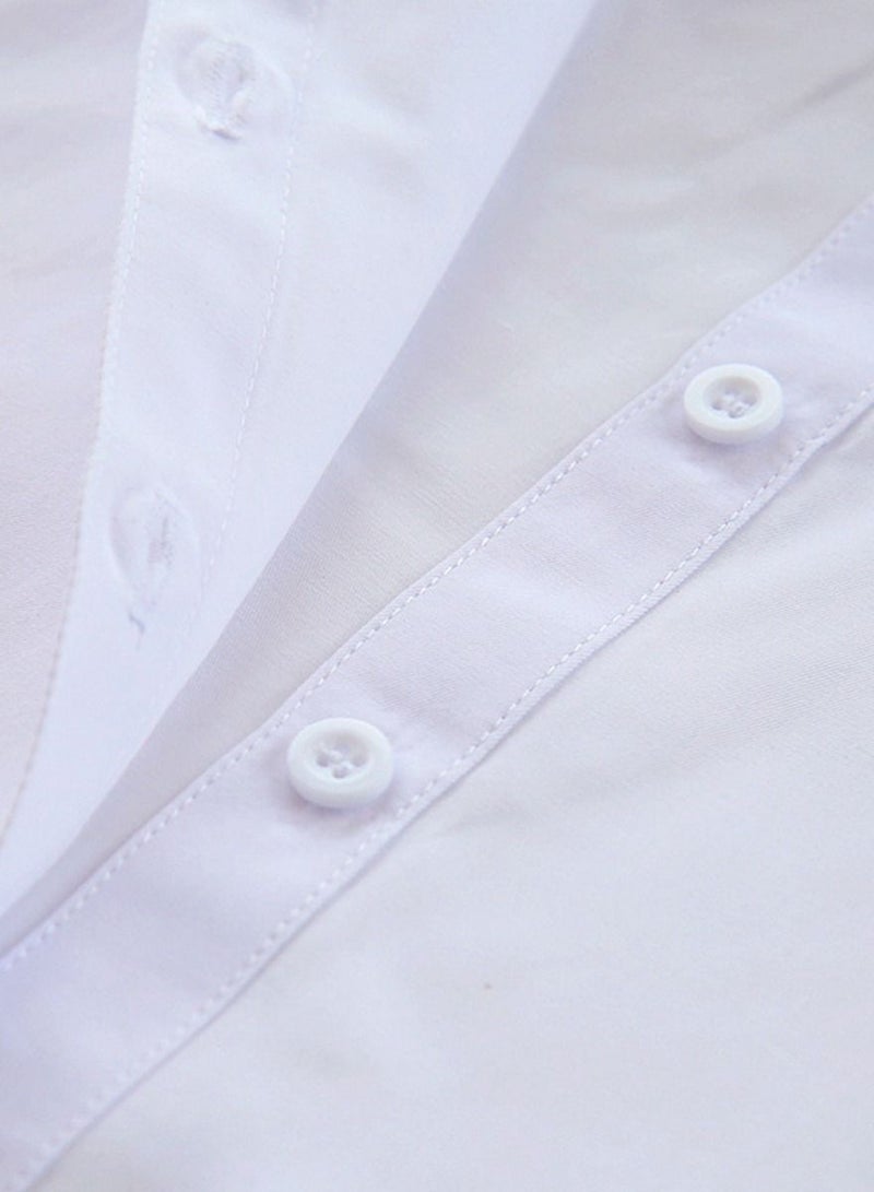 Lady's Fake Collar Half Shirt Blouse Detachable False Joker Decorative Dickey Cuff Cotton Choker Tie Lapel Point– White - Image 4