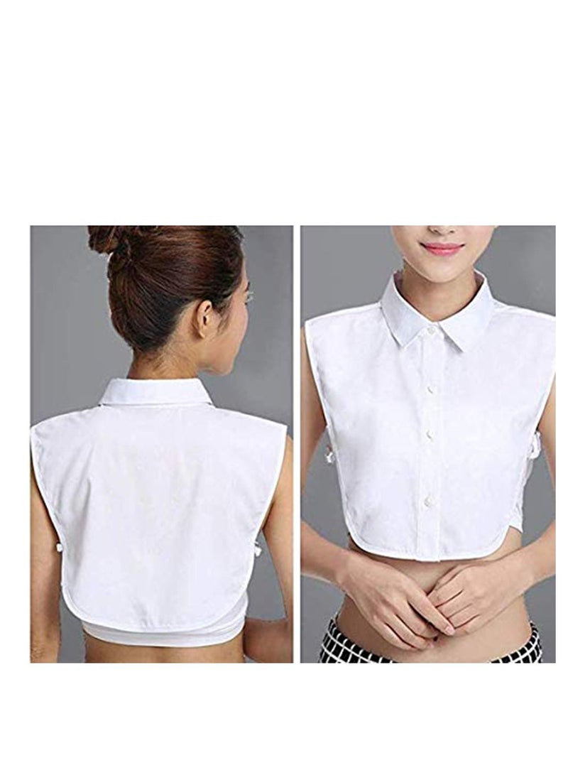Lady's Fake Collar Half Shirt Blouse Detachable False Joker Decorative Dickey Cuff Cotton Choker Tie Lapel Point– White - Image 2