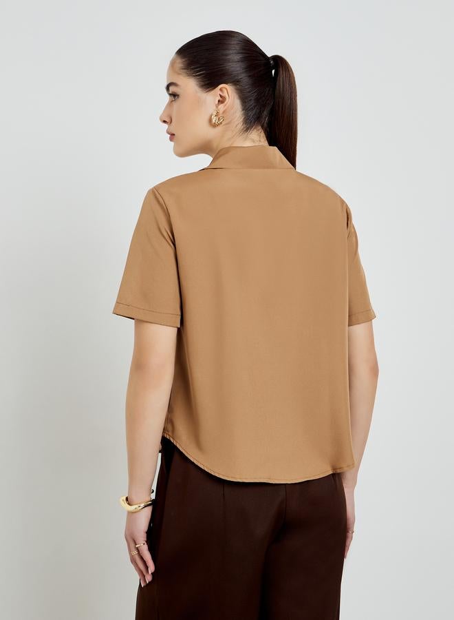 ستايلي بلوزة سادة بأكمام قصيرة - Image 5