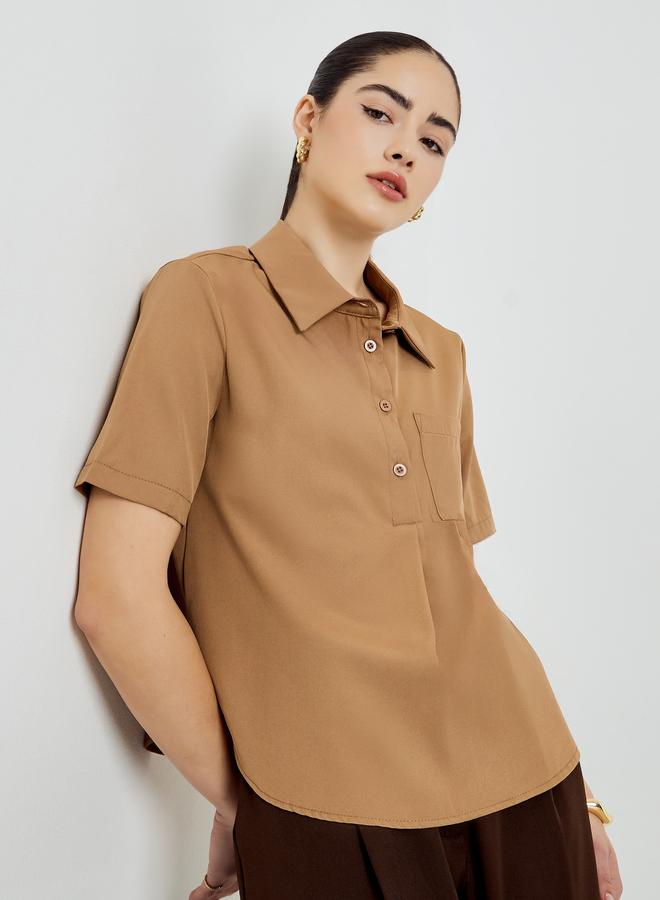 ستايلي بلوزة سادة بأكمام قصيرة - Image 1
