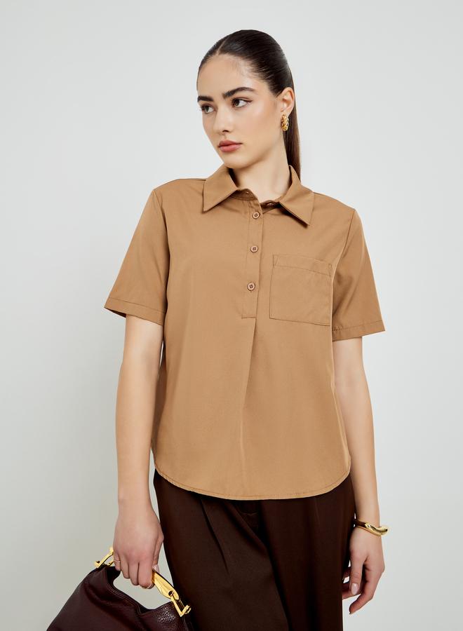 ستايلي بلوزة سادة بأكمام قصيرة - Image 3