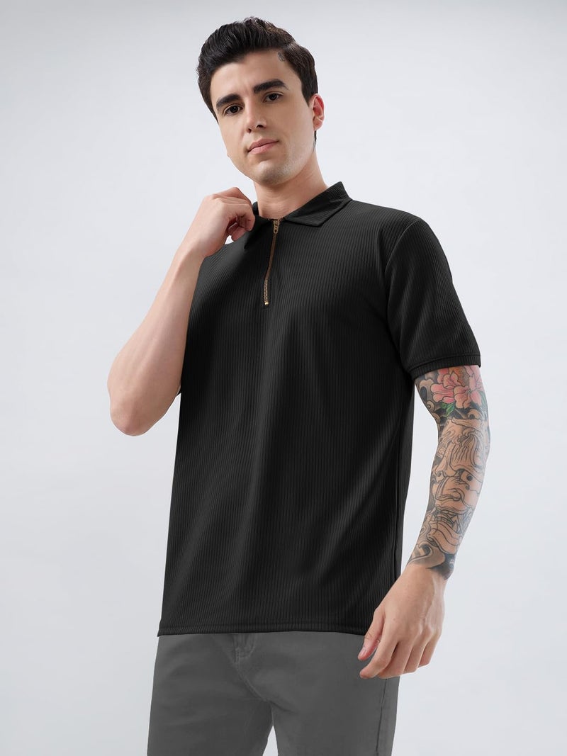 KAJARU Men's Polo T-Shirt Polyester Fabric Casual & Sportswear Black - Image 3
