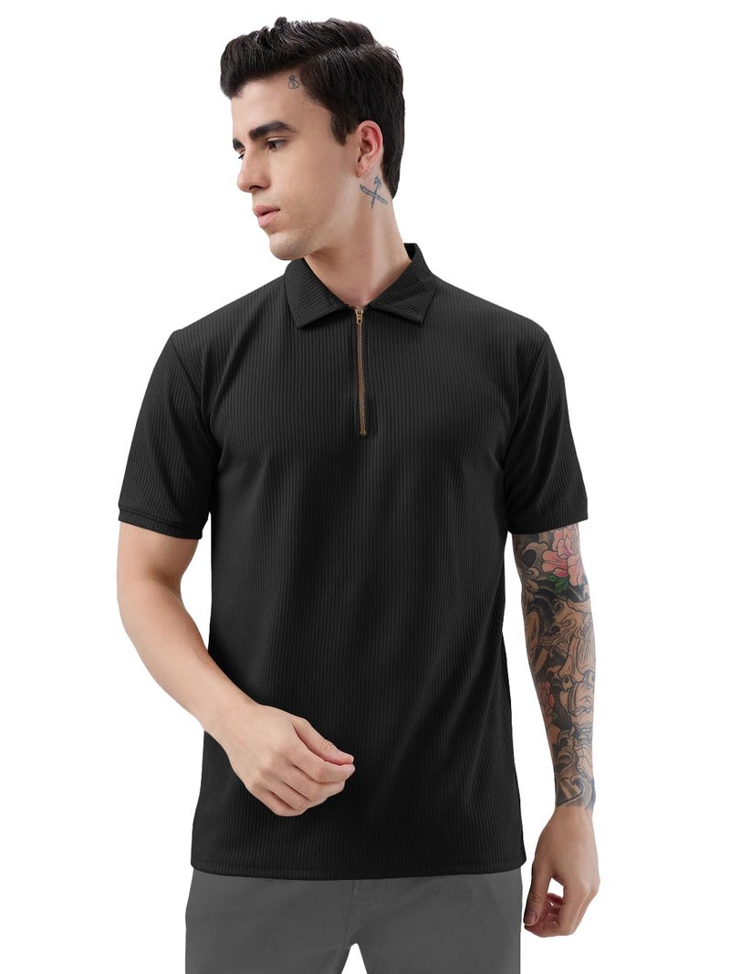 KAJARU Men's Polo T-Shirt Polyester Fabric Casual & Sportswear Black - Image 1