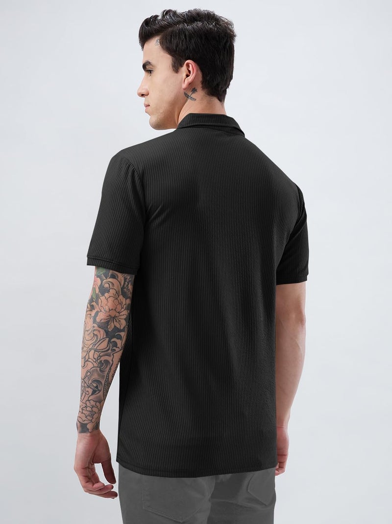 KAJARU Men's Polo T-Shirt Polyester Fabric Casual & Sportswear Black - Image 4