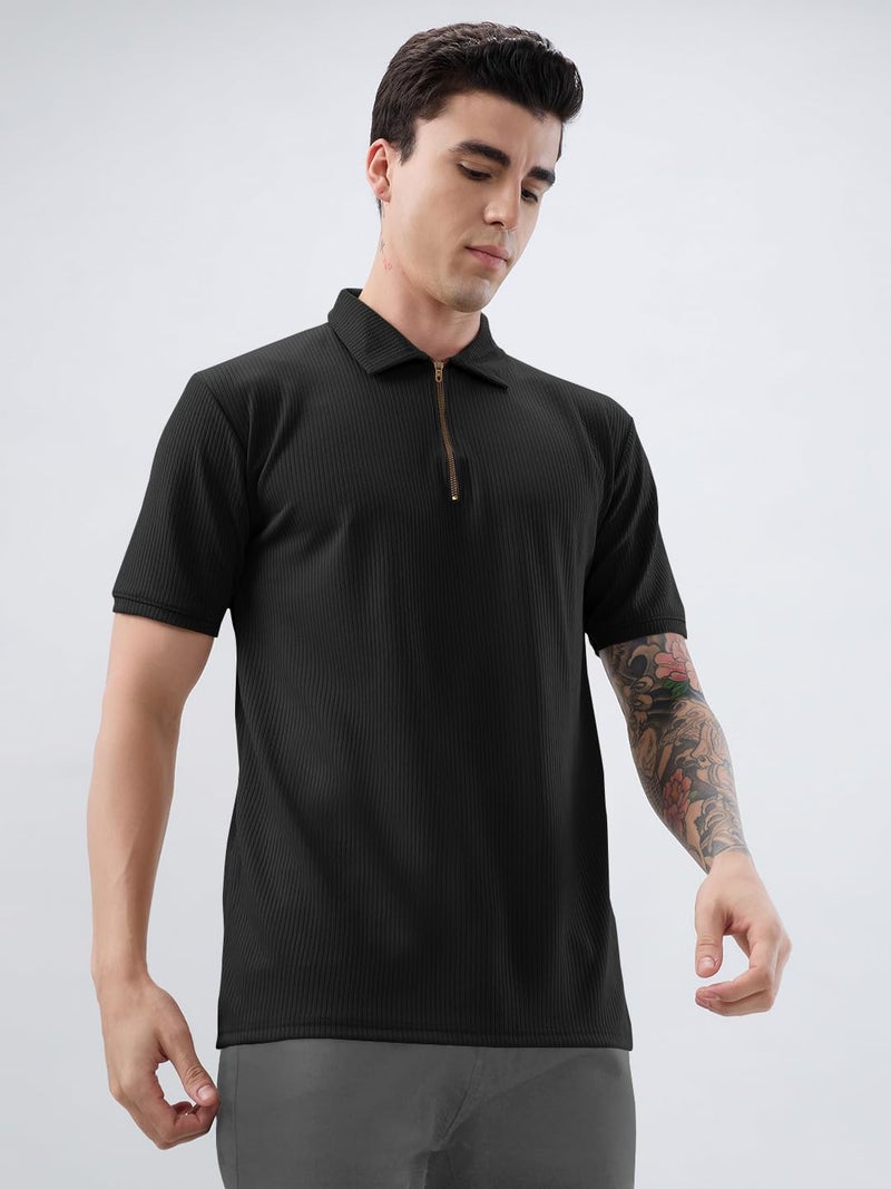 KAJARU Men's Polo T-Shirt Polyester Fabric Casual & Sportswear Black - Image 2