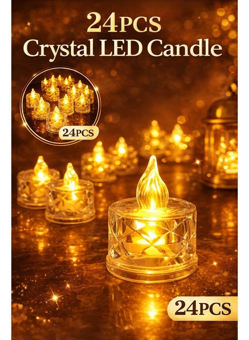 24 قطعة من مصابيح LED بتصميم كريستالي (قصيرة) - قطر 3.6 سم، ارتفاع 5 سم، ديكور رومانسي للمنزل/الزفاف/الحفلات - Image 1