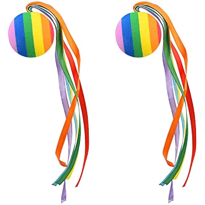 rayihni 2 Pieces Colorful Long Ribbon Rainbow Ball Car Antenna Topper Streamer Ball Foam Aerial Ball Decorative - Image 1