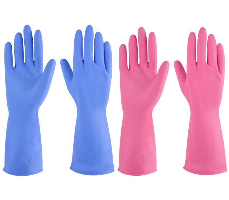 IUCGE Rubber gloves dishwashing 2 Pairs for Kitchen,Cleaning gloves for household Reuseable.(Large,Blue+Pink) - Image 1