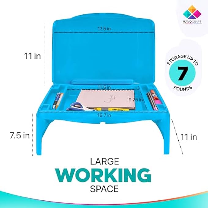 rayihni MAVOCRAFT FOLDING LAP DESK, LAPTOP DESK, BREAKFAST TABLE, BED TABLE, SERVING TRAY - THE LAPDESK CONTAINS EXTRA STORAGE SPACE AND DIVIDERS & FOLDS VERY EASY, GREAT FOR KIDS, ADULTS, BOYS, GIRLS, (BLUE) - Image 2