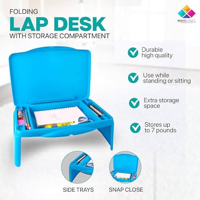 rayihni MAVOCRAFT FOLDING LAP DESK, LAPTOP DESK, BREAKFAST TABLE, BED TABLE, SERVING TRAY - THE LAPDESK CONTAINS EXTRA STORAGE SPACE AND DIVIDERS & FOLDS VERY EASY, GREAT FOR KIDS, ADULTS, BOYS, GIRLS, (BLUE) - Image 3