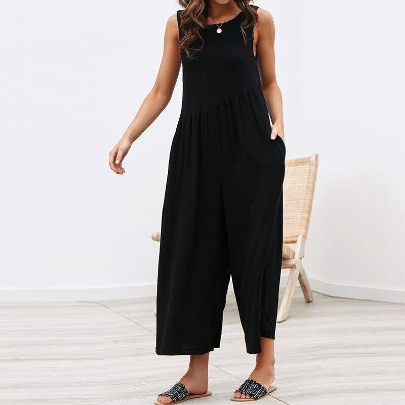 1Tarz Barbora Linen Summer Casual Backless Casual Women's Jumpsuit LN212SIYAH22 - Image 3