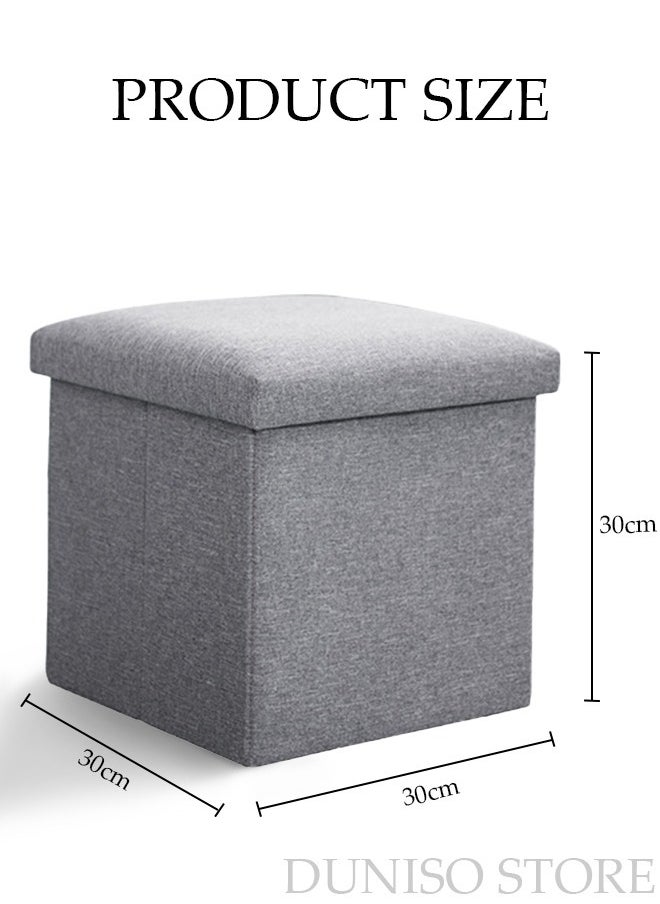 DUNISO - 2 pack Linen Folding Storage Stool with Lid Storage Ottoman Cube Footrest Stool Under Desk Stool Short Ottoman Folding Ottoman Linen Cloth Light - Image 1