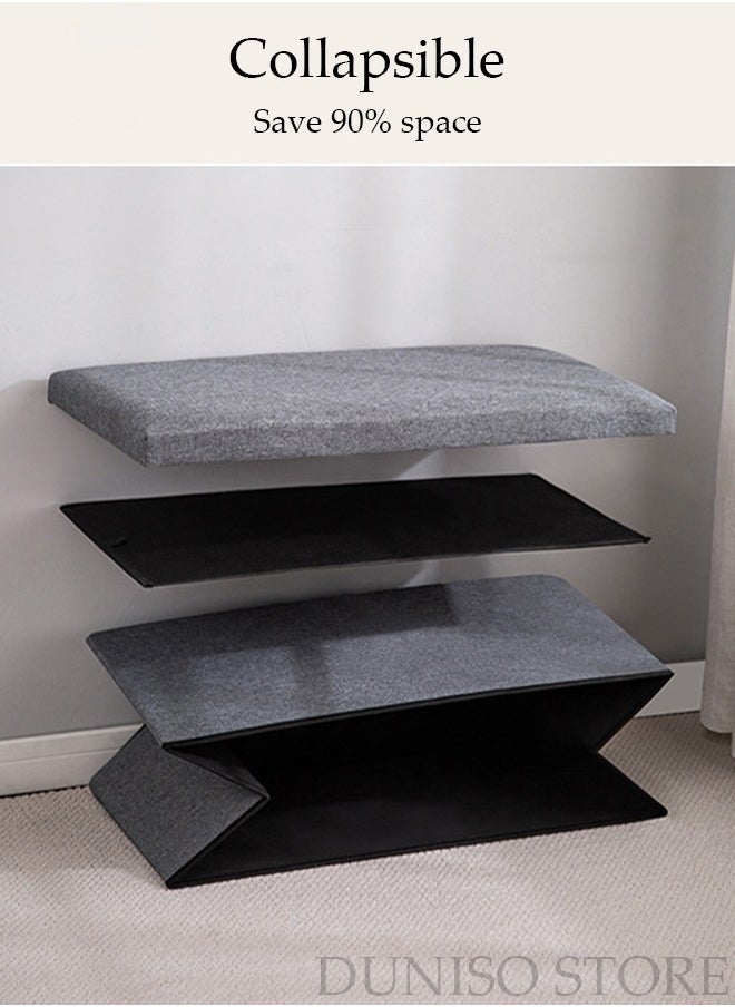 DUNISO - 2 pack Linen Folding Storage Stool with Lid Storage Ottoman Cube Footrest Stool Under Desk Stool Short Ottoman Folding Ottoman Linen Cloth Light - Image 1