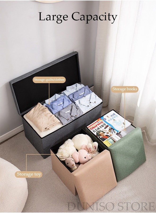 DUNISO - 2 pack Linen Folding Storage Stool with Lid Storage Ottoman Cube Footrest Stool Under Desk Stool Short Ottoman Folding Ottoman Linen Cloth Light - Image 1