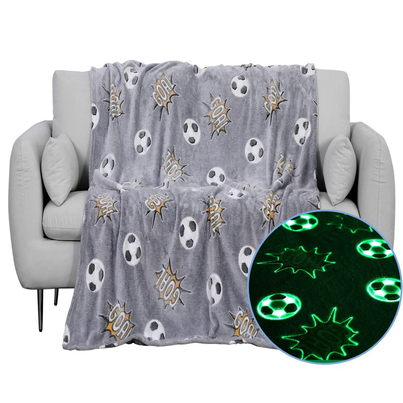 Wesan Glow in The Dark Blanket Soccer for Kids Boys Girls Fun Soft Plush Flannel Furry Fluffy Nap Sleep Blanket, Christmas Thanksgiving Birthday Magical Decor Luminous Throw 50"x60" - Image 1