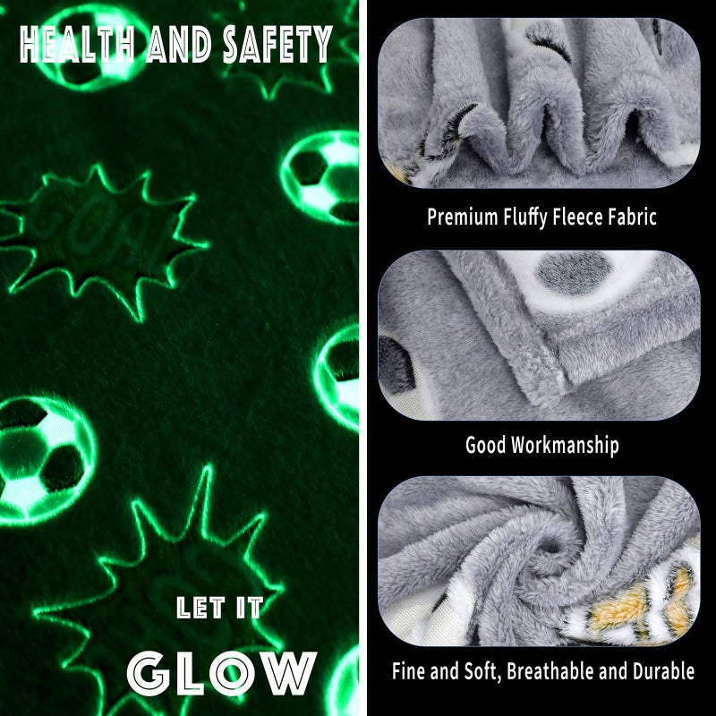 Wesan Glow in The Dark Blanket Soccer for Kids Boys Girls Fun Soft Plush Flannel Furry Fluffy Nap Sleep Blanket, Christmas Thanksgiving Birthday Magical Decor Luminous Throw 50"x60" - Image 3