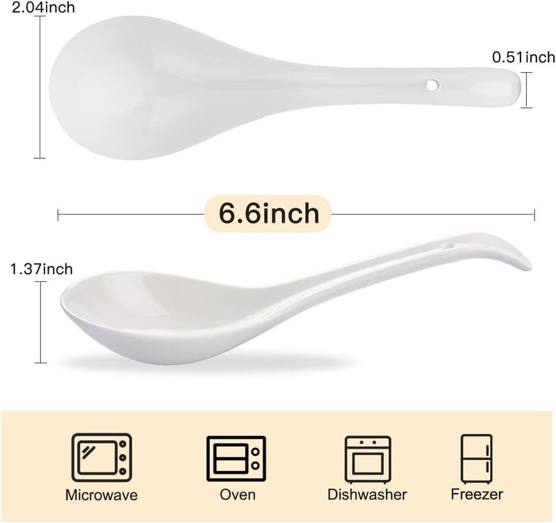 CHILDIKE Ceramic Asian Soup Spoons, White Pocelain Chinese/Japanese Soup Spoons for Cereal, Ramen Pho 6.6 Inch, Set of 6 - Deep Oval Hook Design - Image 2