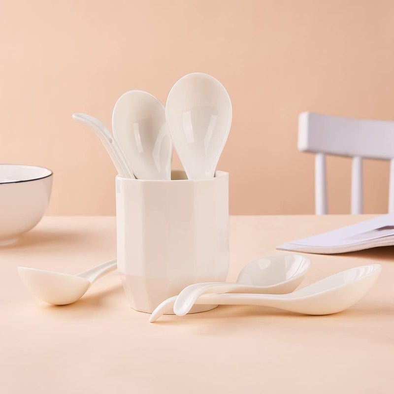 CHILDIKE Ceramic Asian Soup Spoons, White Pocelain Chinese/Japanese Soup Spoons for Cereal, Ramen Pho 6.6 Inch, Set of 6 - Deep Oval Hook Design - Image 5