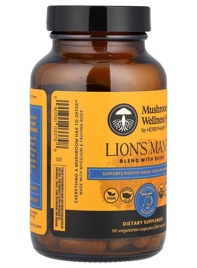 HERB PHARM Mushroom Wellness™ Lion's Mane Blend With Reishi  90 Vegetarian Capsules - Image 2